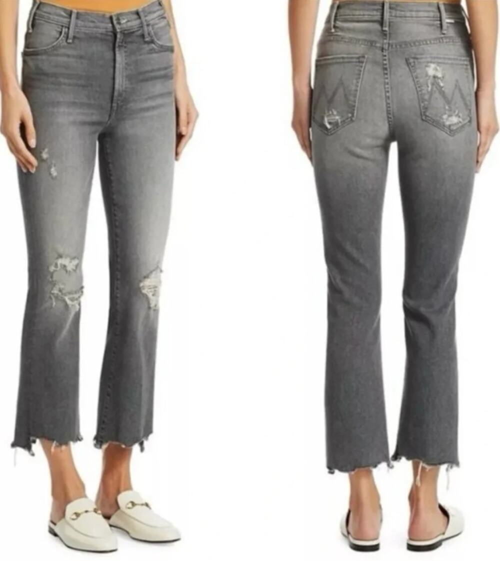 Mother Jeans 25 The Hustler Crop Step Chew Scene Of The Crime Gray Denim Casual